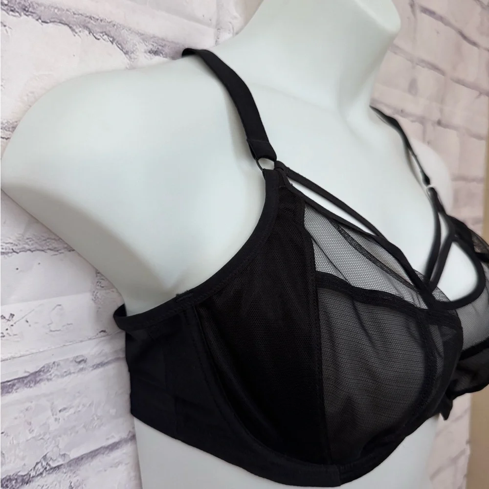 Elomi Sachi Plunge Bra Underwire Unlined‎ USA 38DDD Strappy Sheer Black New
